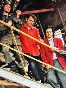 sur le tournage de Time Demon (1996) de gauche à droite, Damien Granger, JP. Putters, J Richard-Thomson